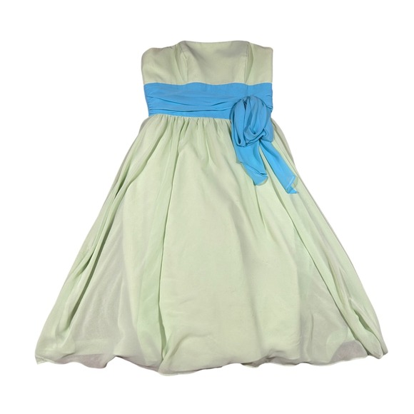 US 2 Alfred Angelo Strapless Green Blue Formal Dress y2k Gown Bridesmaid Prom - Picture 1 of 6